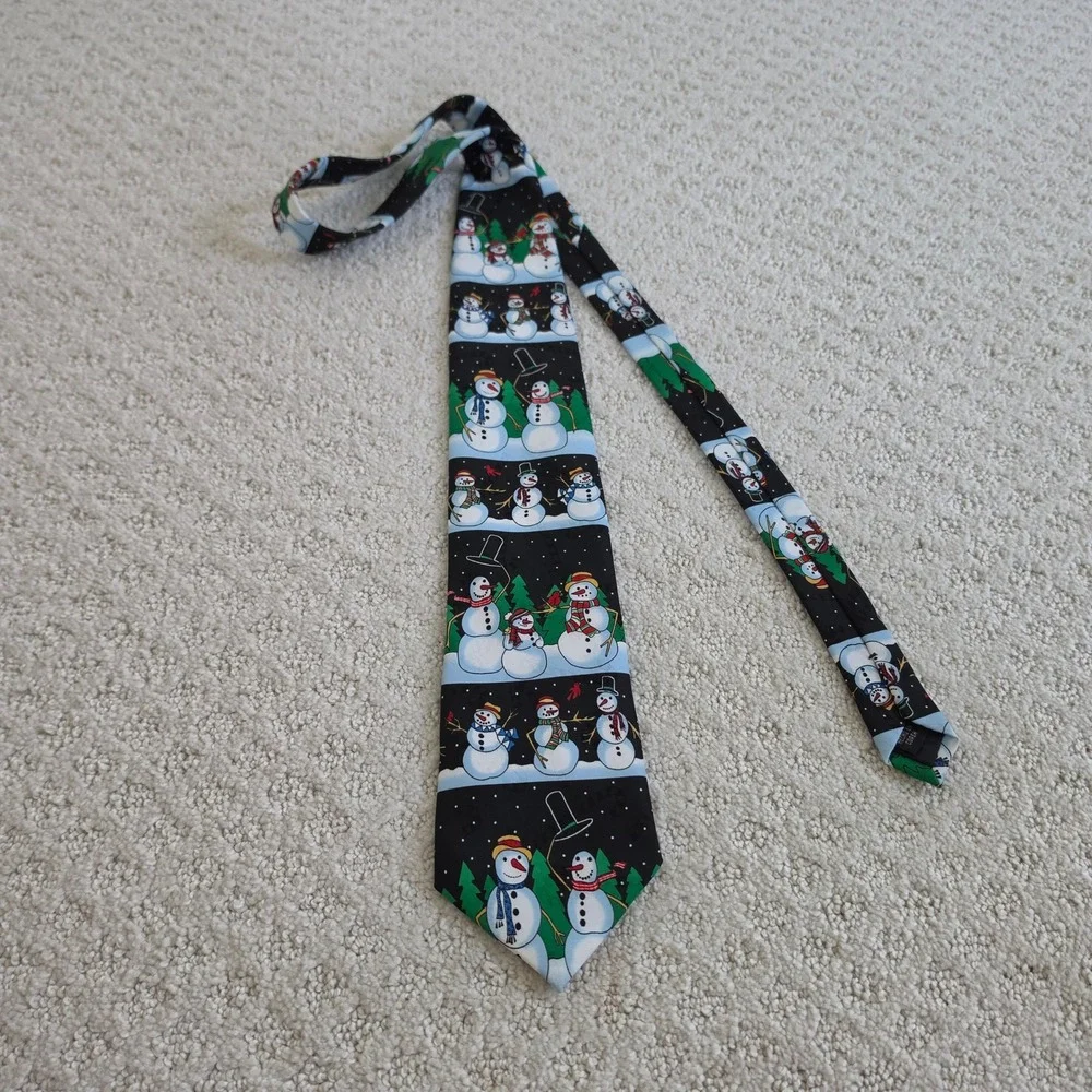 Hallmark Special Ties Mens Christmas Snowman Black Holiday Necktie 58